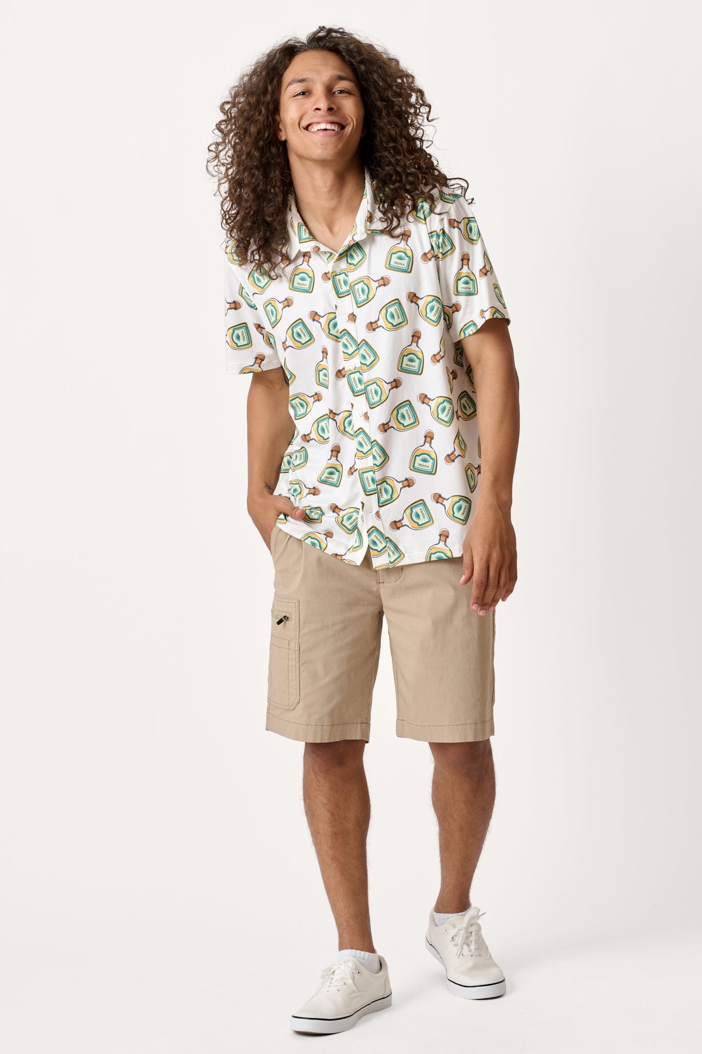 Male model dressed in cargo shorts with the WEARFIRST Dare to Venture Cargo Short in English Elm