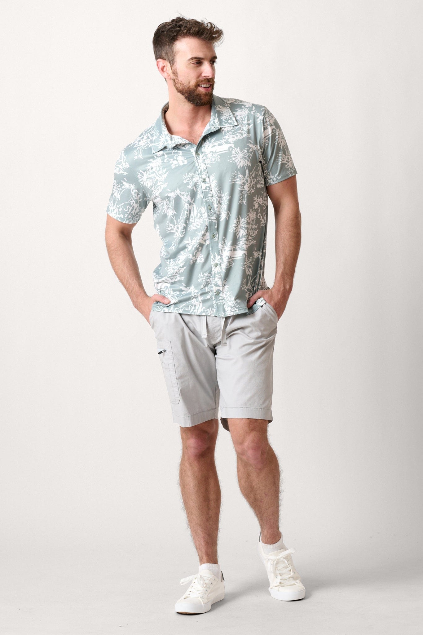 Male model dressed in cargo shorts with the WEARFIRST Dare to Venture Cargo Short in High Rise