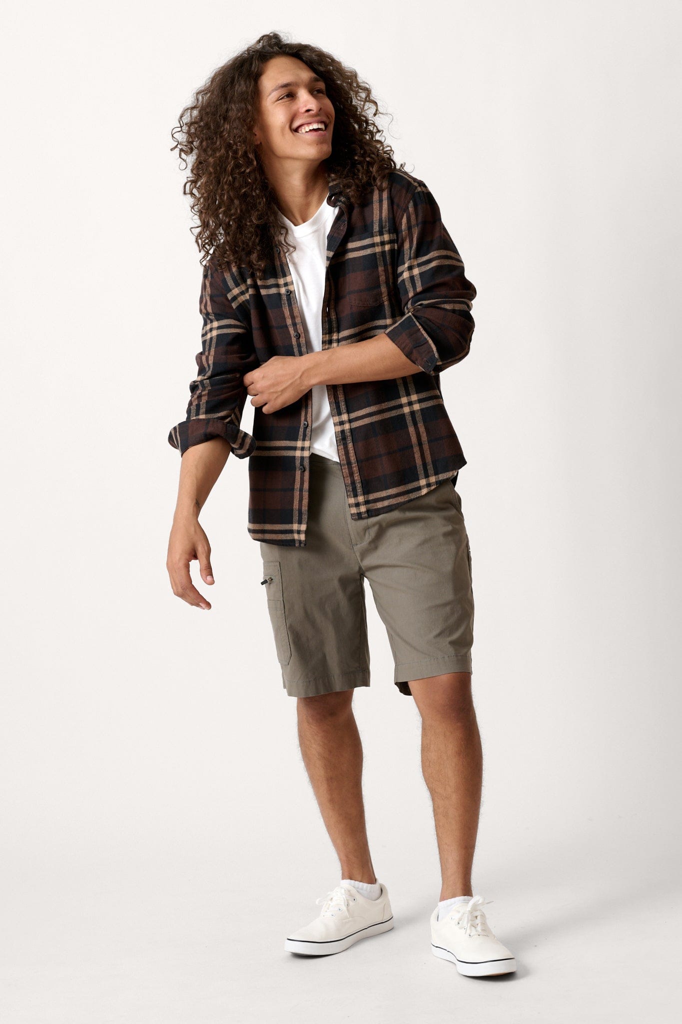 Male model dressed in casual men’s style with the WEARFIRST Venture Short in Slate Gray