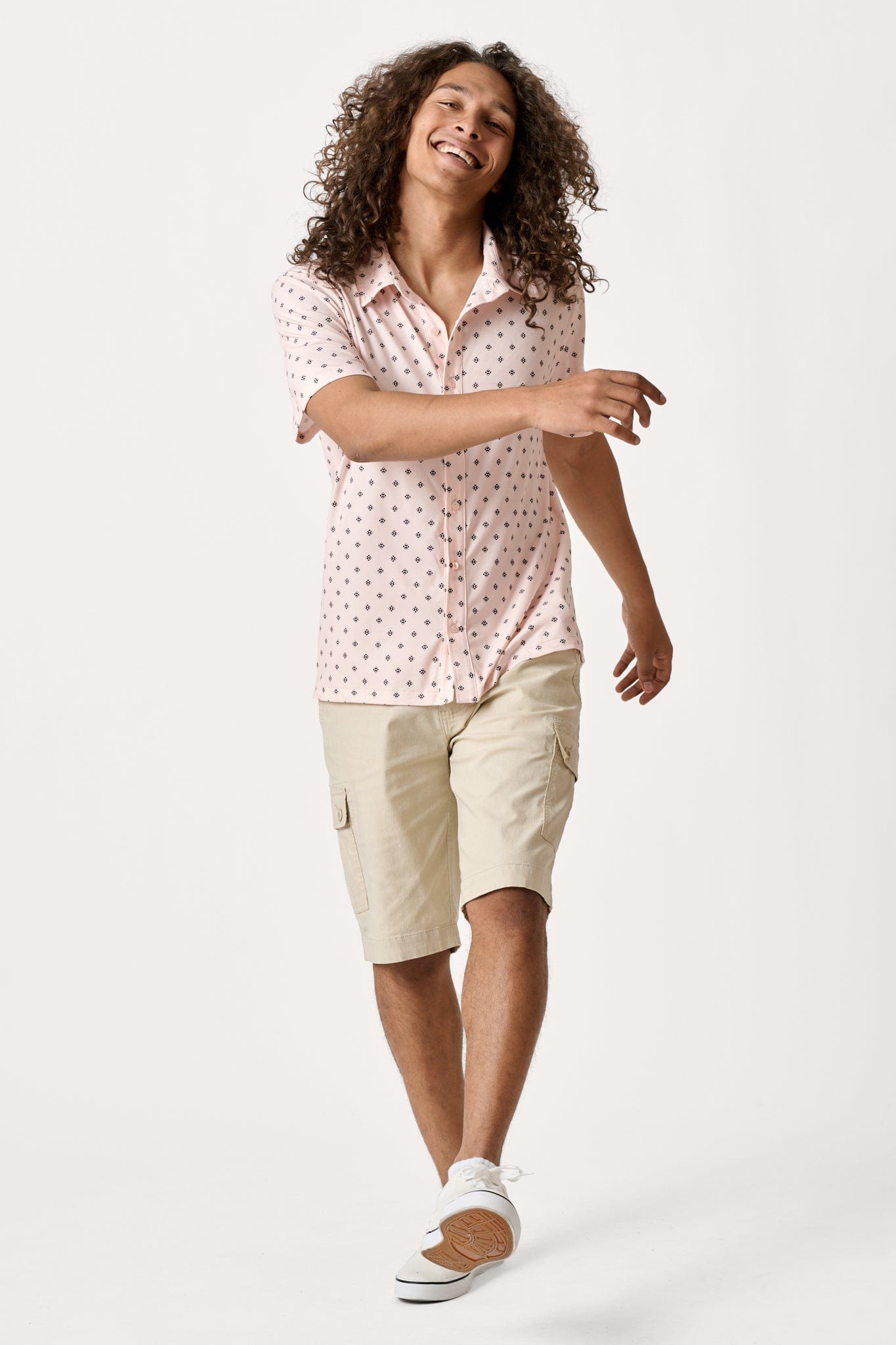 Male model dressed with the WEARFIRST Rambler Day Hiker Cargo Short in Pelican