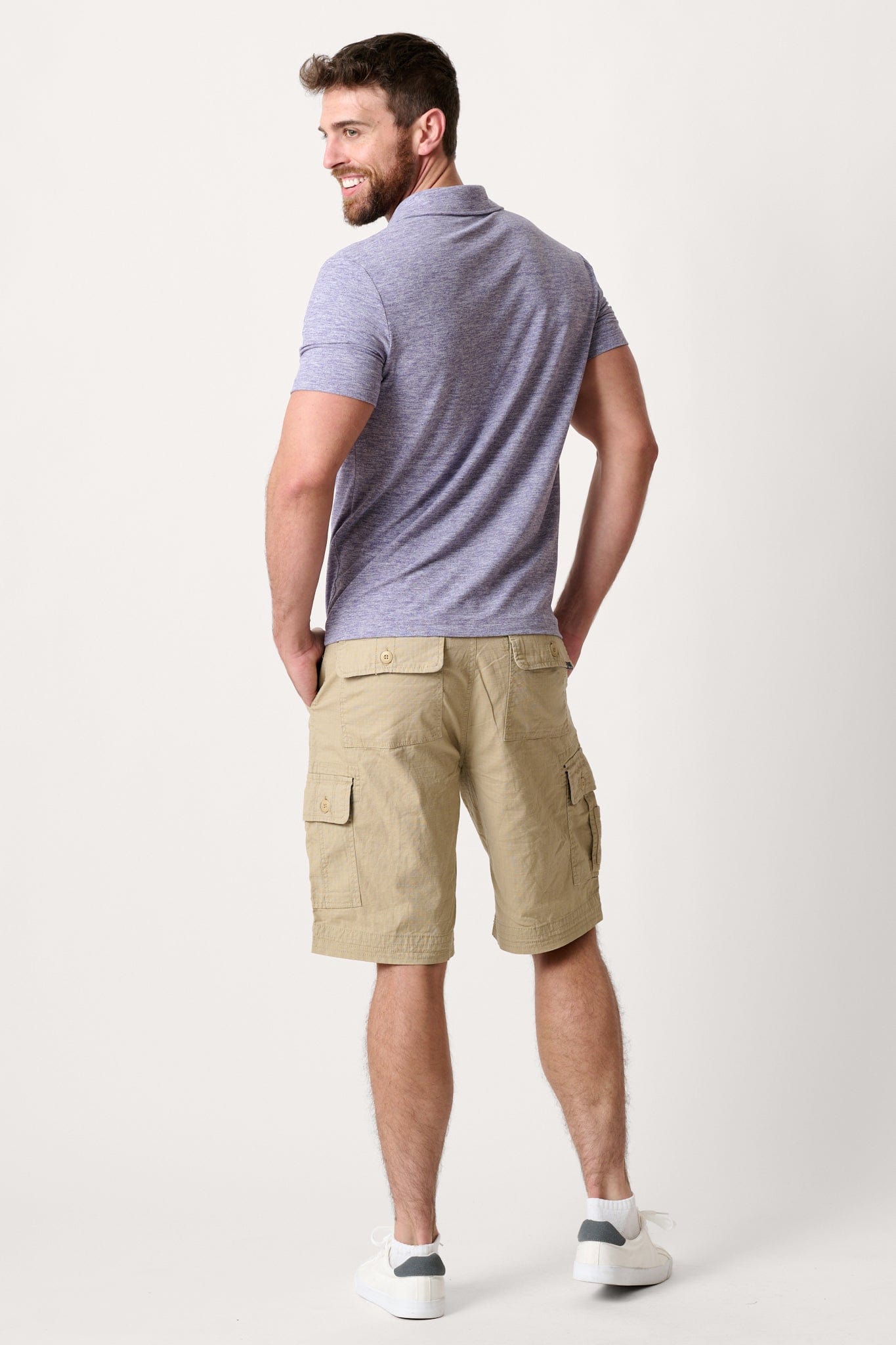 Male model dressed in casual style with the WEARFIRST Tailslide Cargo Short with in Twill