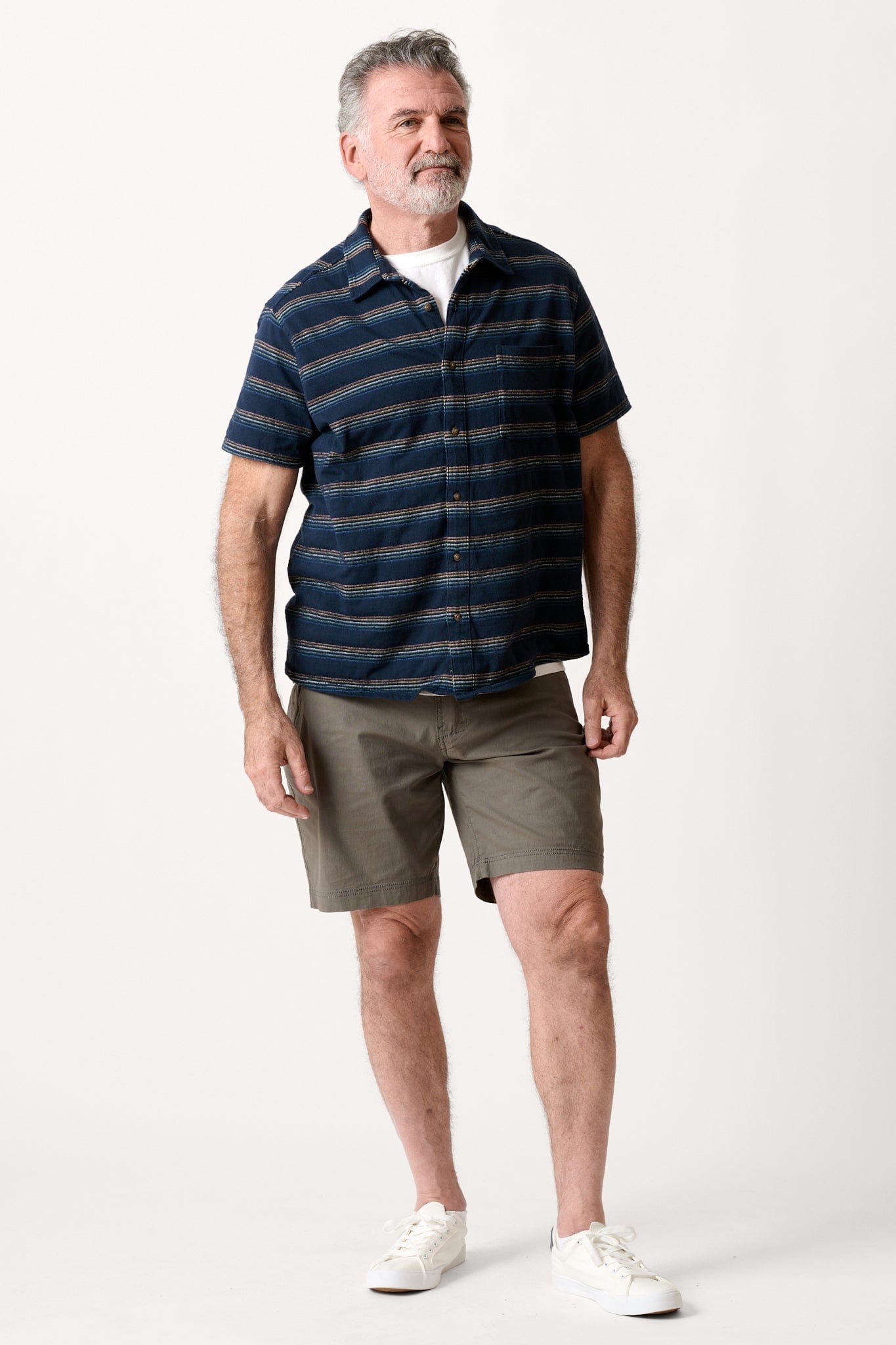 Male model dressed in WEARFIRST Offshore Short with an 8 inch inseam Ultimate Gray