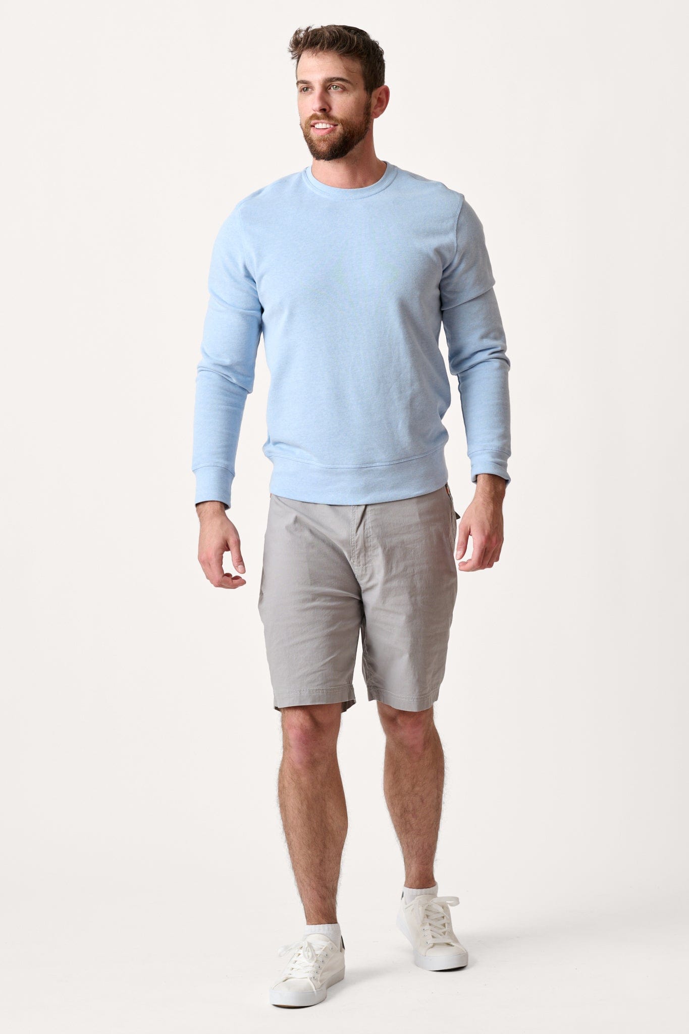 Male model dressed in WEARFIRST Offshore Short with an 8 inch inseam Slate Gray