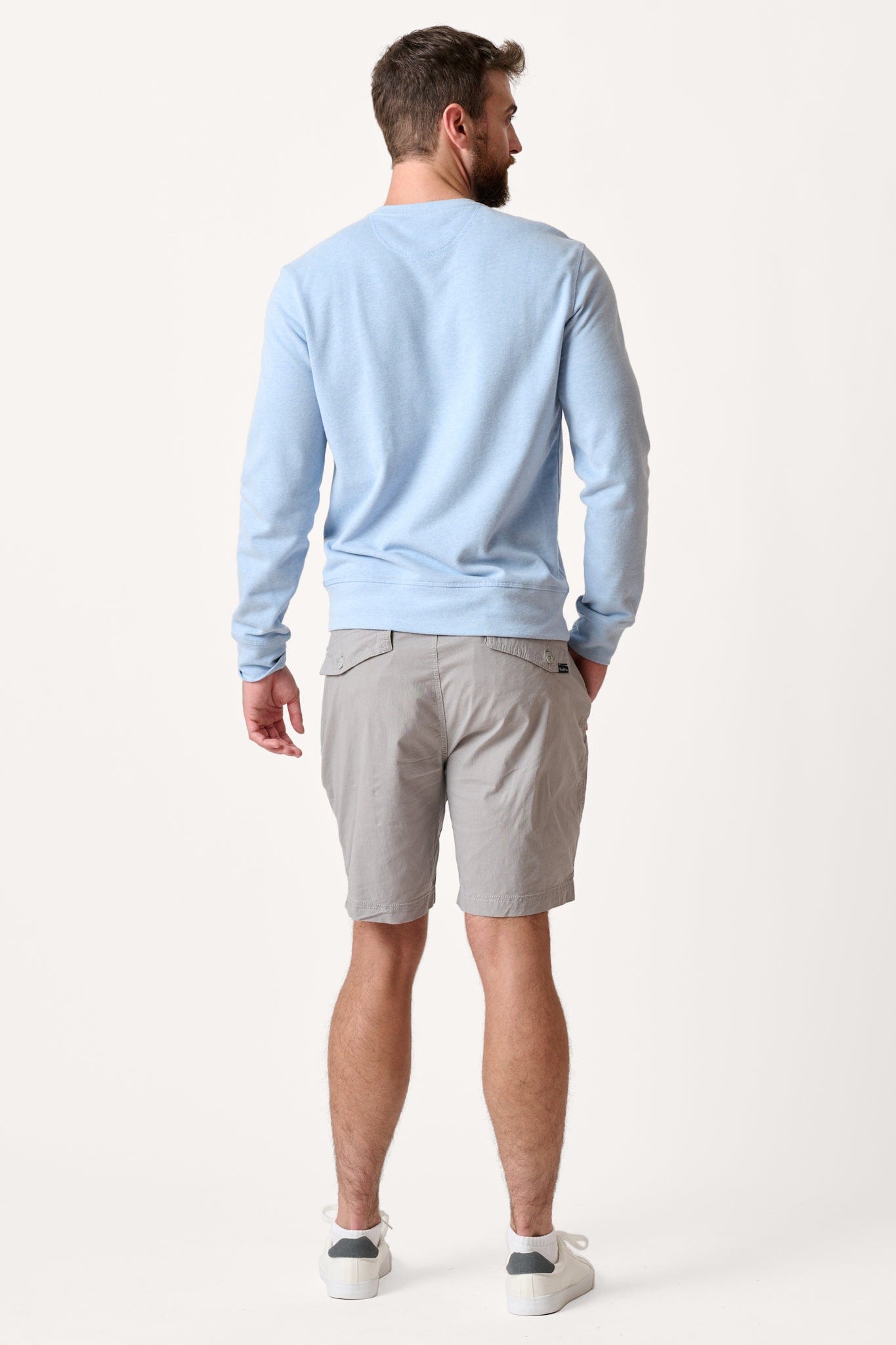 Male model dressed in WEARFIRST Offshore Short with an 8 inch inseam Slate Gray
